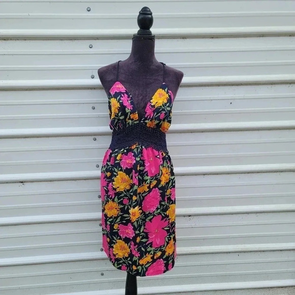Shein Curve Pink Women's Halter Tiered Ruffles Mini Floral Sum Dress Plus 0XL XL - Picture 1 of 10